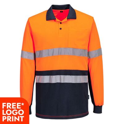 Hi Vis Class D/N Contrast Long Sleeve Polo Shirt Thumbnail