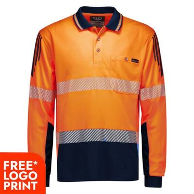 Mens Hi Vis Flux Segmented Tape Long Sleeve Polo Thumbnail