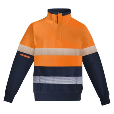 Mens Orange Flame Hi Vis 1/4 Zip Brushed Fleece Pullover - Hoop Taped Thumbnail