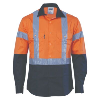Mens HiVis D/N 2 Tone Drill Shirt with H Pattern Generic R/ Tape Thumbnail