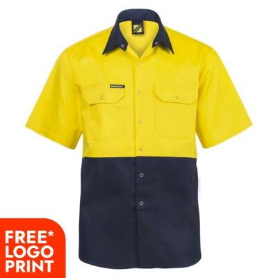 Mens Two Tone Hi Vis Short Sleeve Shirt With Stud Thumbnail