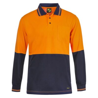 Mens Hi Vis Two Tone Long Sleeve Cotton Back Polo With Pocket Thumbnail