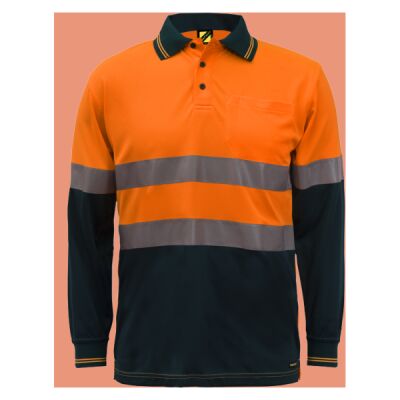 Mens Hi Vis Two Tone Long Sleeve Micromesh Polo With Pocket And Csr Reflective Tape Thumbnail