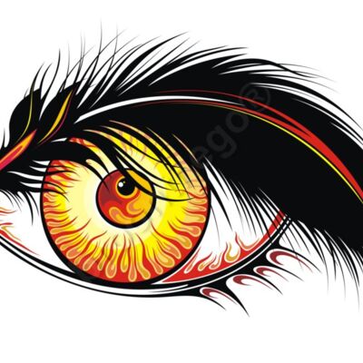 Colorful stylised eye with fire and feather on white background Thumbnail